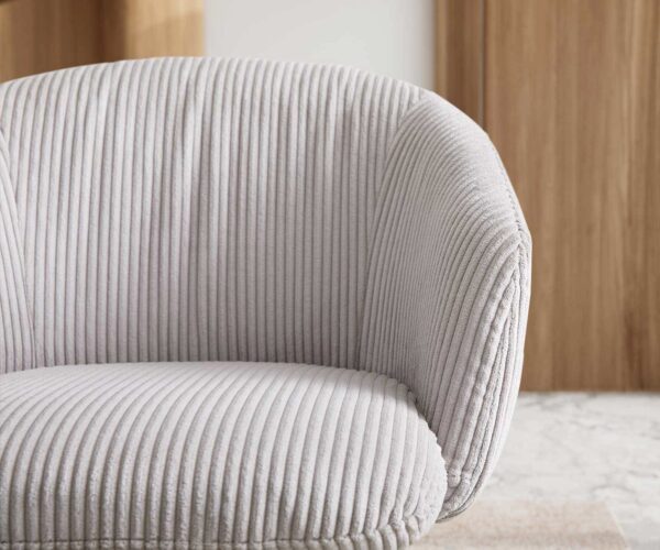 Caja-Flex otočná stolička s podrúčkami drevená základňa squareIch corduroy strieborná sivá 180° taška pružiny - Image 4