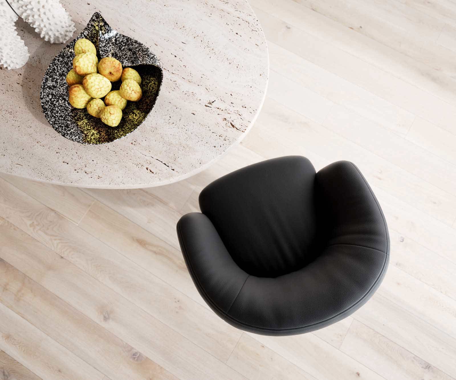 Jedálenská stolička Caja-Flex s opierkami pravá koža čierna krížová podstava široká nerezová oceľ otočný 360° vrecková pružina - Image 4