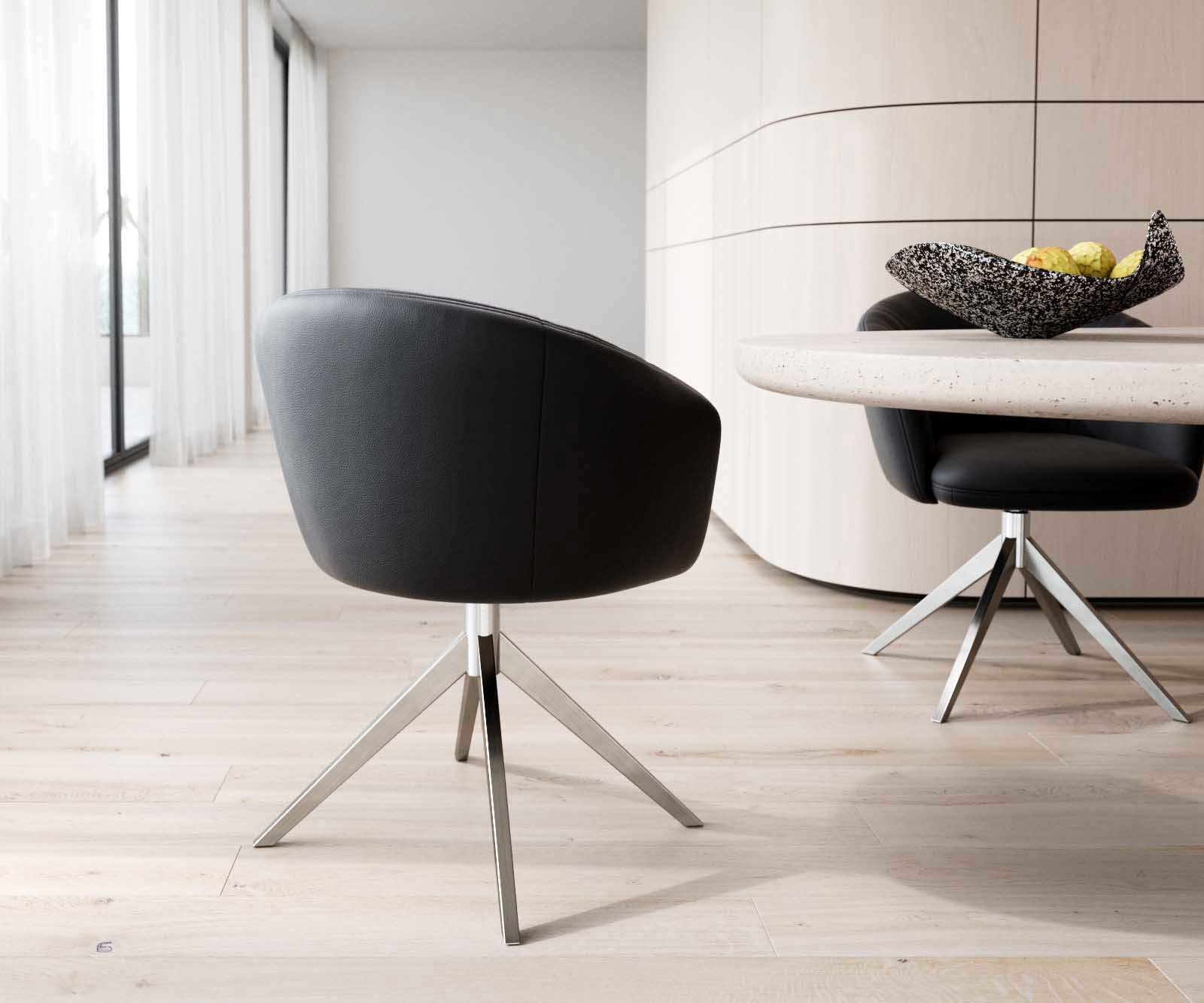 Jedálenská stolička Caja-Flex s opierkami pravá koža čierna krížová podstava široká nerezová oceľ otočný 360° vrecková pružina - Image 5