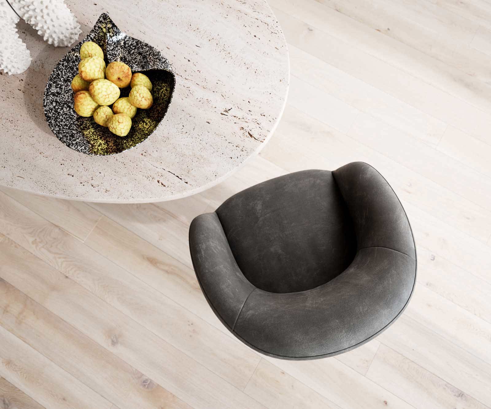 Jedálenská stolička Caja-Flex s opierkami mikrovlákno antracit vintage drevená podstava hranatá prírodná 180° otočná vrecková pružina - Image 4