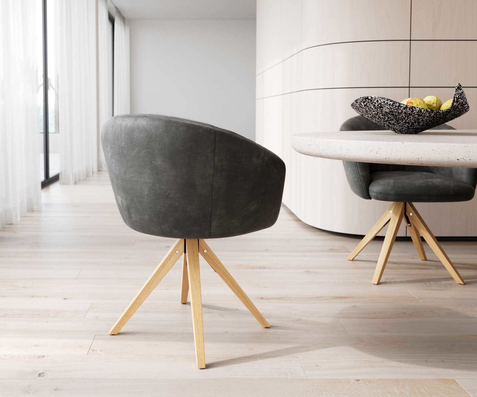 Jedálenská stolička Caja-Flex s opierkami mikrovlákno antracit vintage drevená podstava hranatá prírodná 180° otočná vrecková pružina - Image 5