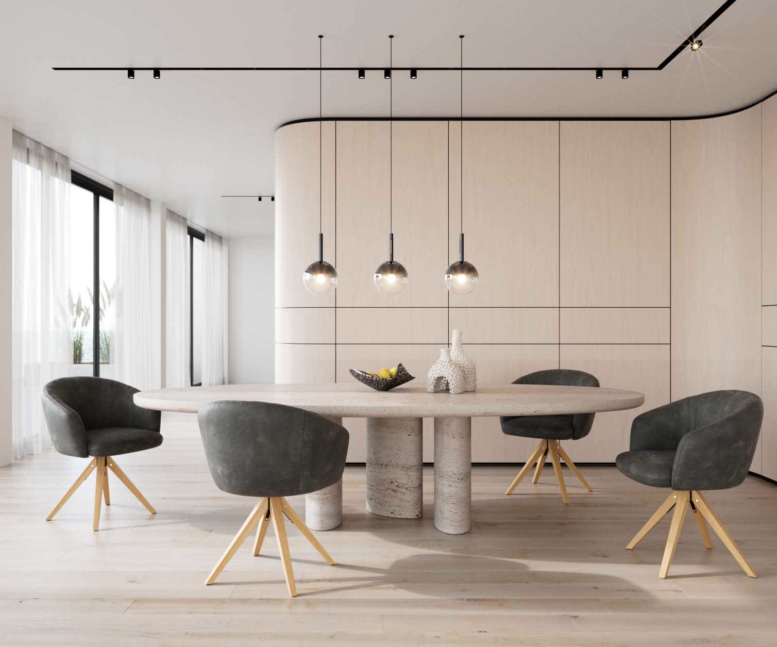 Jedálenská stolička Caja-Flex s opierkami mikrovlákno antracit vintage drevená podstava hranatá prírodná 180° otočná vrecková pružina - Image 6