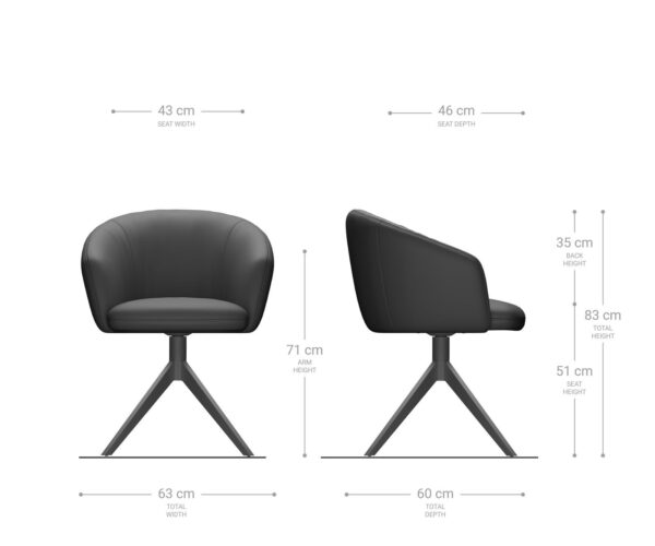 Caja-Flex otočná stolička s podrúčkami krížová základňa široká nerezová oceľ mikrovlákno antracit vintage 180° taštičkové pružiny - Image 7