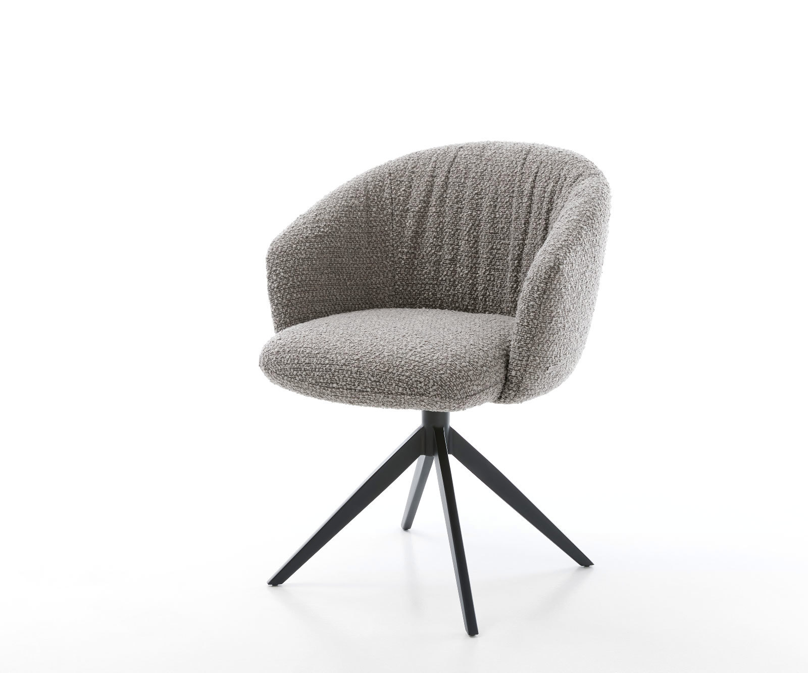 Jedálenská stolička Caja-Flex s opierkami bouclé strieborno sivá krížová podstava široká čierna 360° otočná vrecková pružina