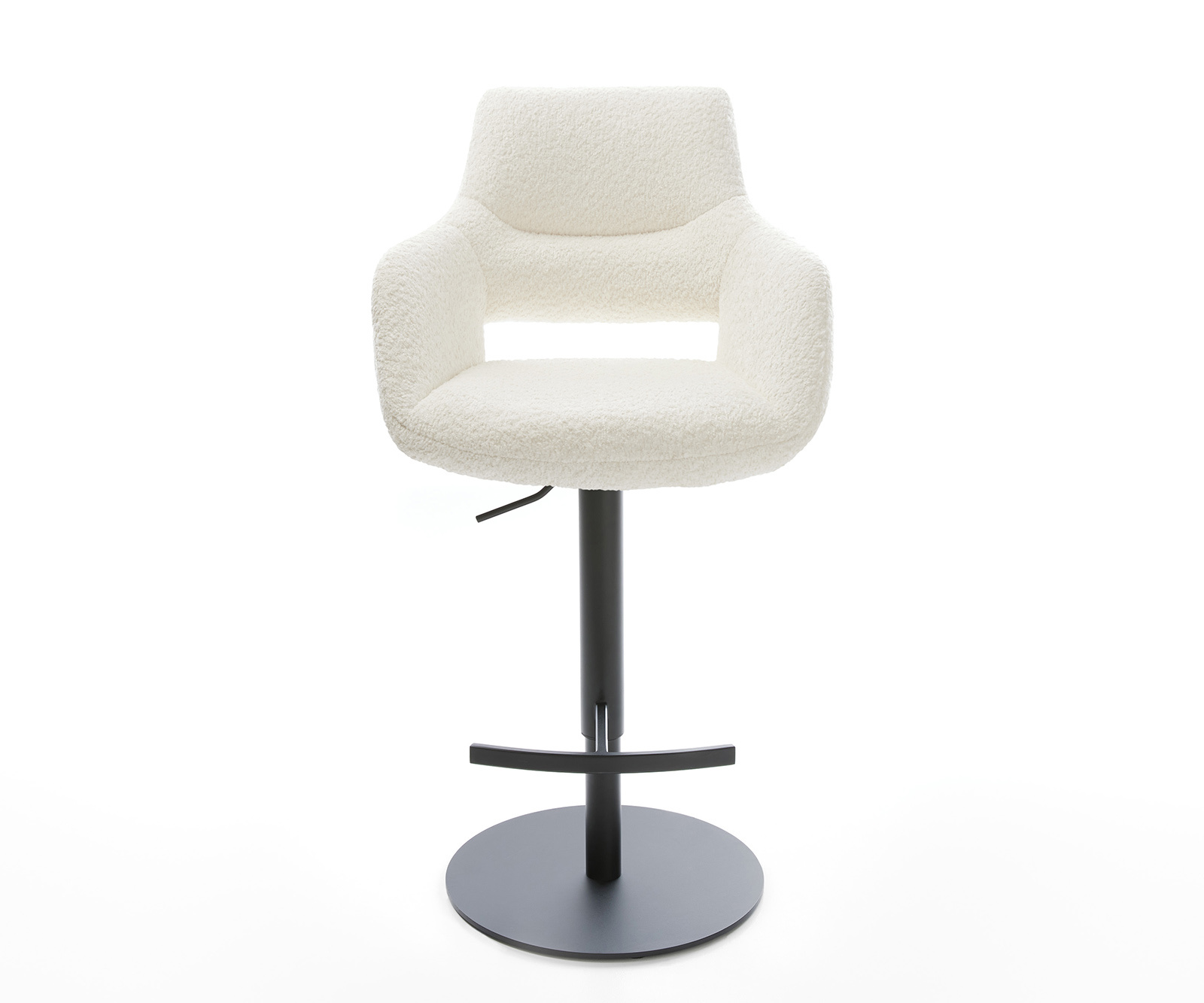 Barová stolička Yago-Flex bouclé biela otočná podstava výškovo nastaviteľná kov čierna otočná vrecková pružina - Image 2