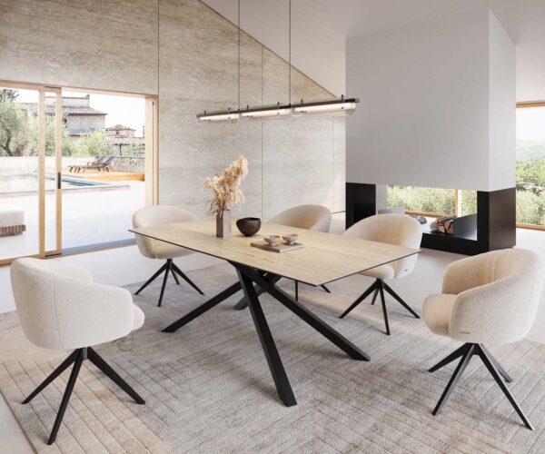 Jedálenský stôl Edge 200x100 keramický travertín prírodný krížový podstavec štvorcový čierny - Image 7