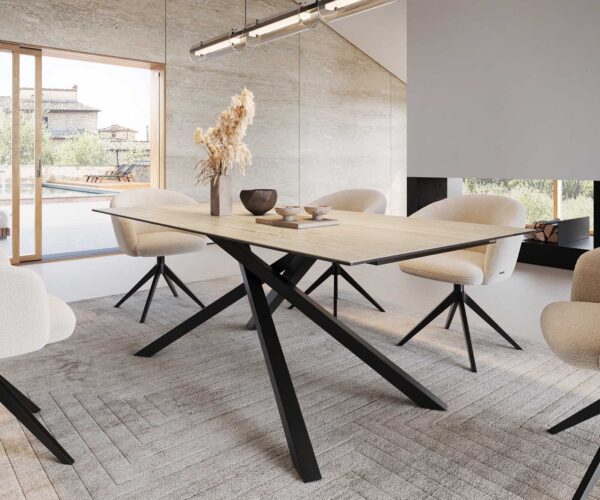 Jedálenský stôl Edge 200x100 keramický travertín prírodný krížový podstavec štvorcový čierny - Image 6
