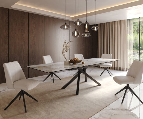 Jedálenský stôl Edge 200-300x100 keramický minas melange bielo-béžový krížová podstava štvorcový čierny skladací - Image 8