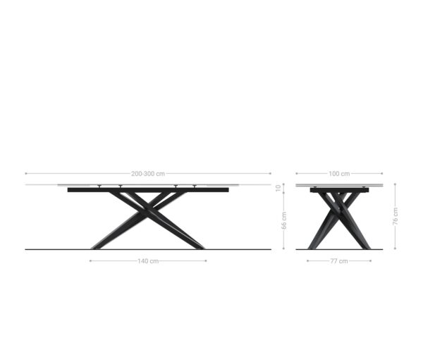 Jedálenský stôl Edge 200-300x100 keramický Laminam®Nero Greco antracitový krížová podnož štvorcová čierna skladacia - Image 8