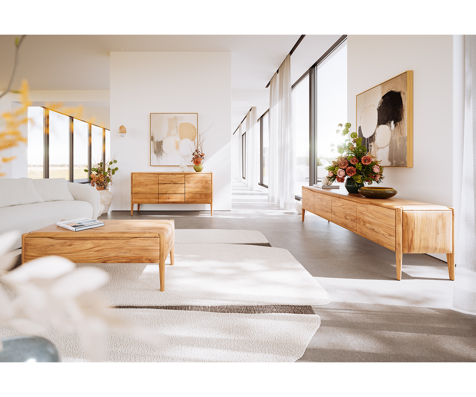 Konferenčný stolík Simcha 90x90 cm akácia prírodná 1 výklopné dvierka - Image 6