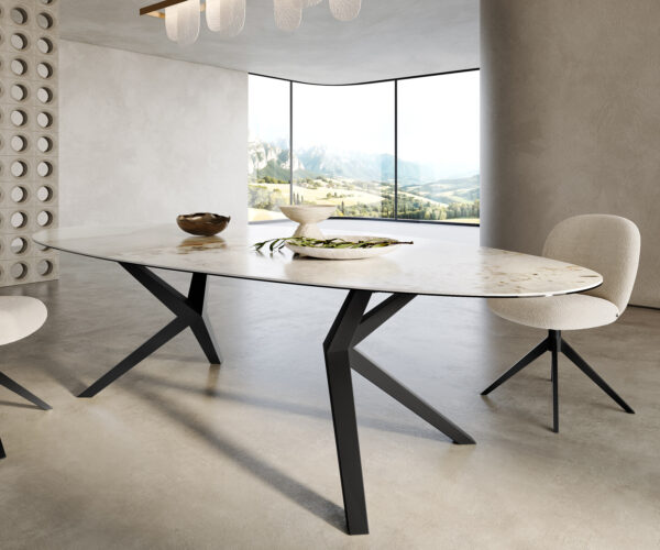 Jedálenský stôl Edge Oval 280x130 keramický Minas Melange bielo-béžový Zenthara štvorcový kovový čierny - Image 6