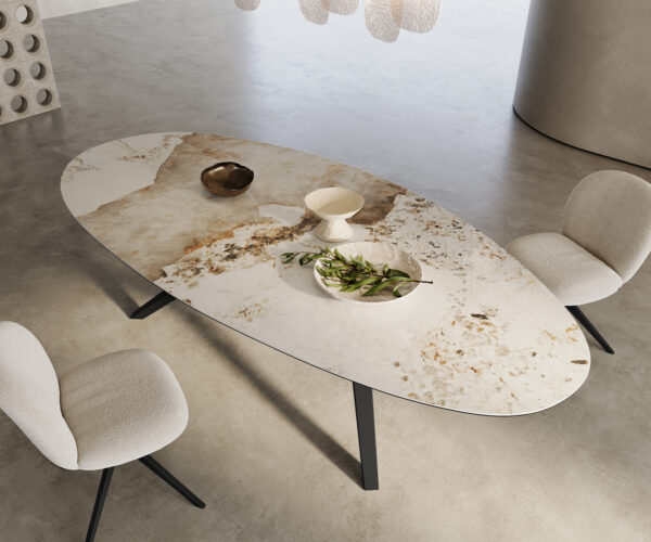 Jedálenský stôl Edge Oval 280x130 keramický Minas Melange bielo-béžový Zenthara štvorcový kovový čierny - Image 2
