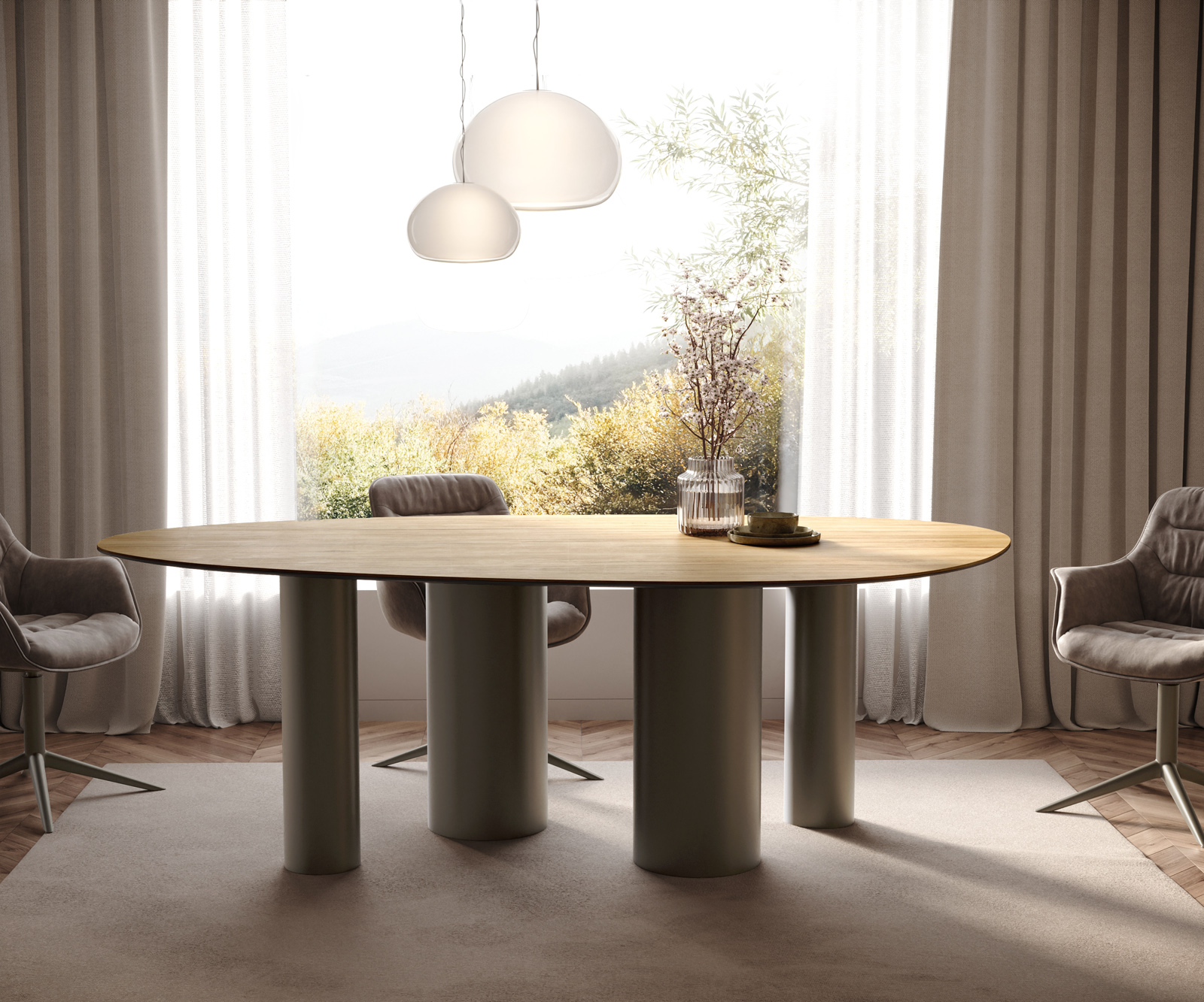 Jedálenský stôl Edge oválny 220x120 keramika Laminam® sabbia dubová podstava kov efekt titán - Image 2