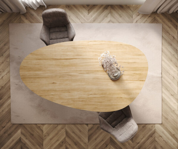 Jedálenský stôl Edge oválny 220x120 keramika Laminam® sabbia dubová farba pilier nerezová oceľ grafitová - Image 6
