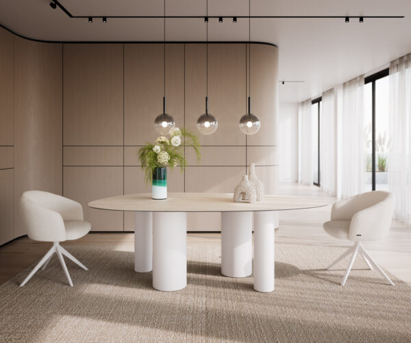 Oválny jedálenský stôl Edge 220x120 Keramický Laminam®Travertino Bianco krémovo-biely ? - Image 2