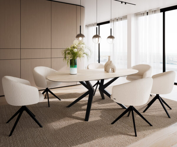 Jedálenský stôl Edge Oval 220x120 Keramický Laminam®Travertino Bianco krémovo-biely? Zenthara štvorcový kov čierny - Image 6
