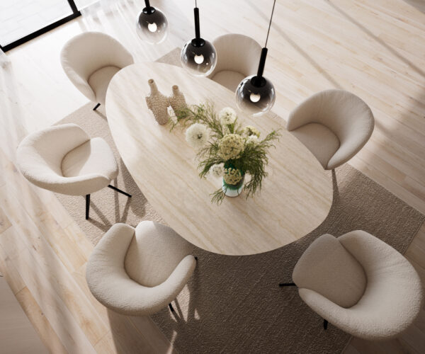Jedálenský stôl Edge Oval 220x120 Keramický Laminam®Travertino Bianco krémovo-biely? Zenthara štvorcový kov čierny - Image 4