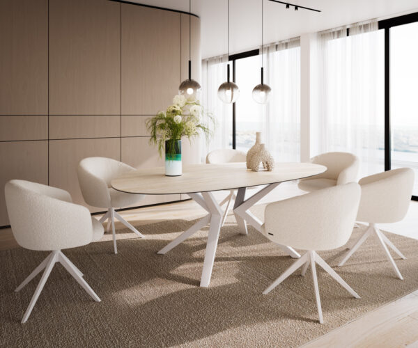 Oválny jedálenský stôl Edge 220x120 Keramický Laminam®Travertino Bianco krémovo-biely? Zenthara štvorcový kovový biely - Image 6