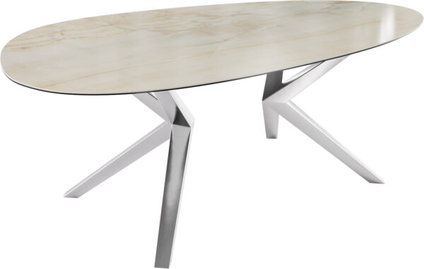 Jedálenský stôl Edge Oval 220x120 keramický Iris FMG Onice Oro Zenthara štvorcový nerezový - Image 5