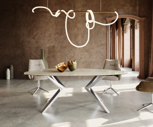 Jedálenský stôl Edge Oval 220x120 keramický Iris FMG Onice Oro Zenthara štvorcový nerezový - Image 2
