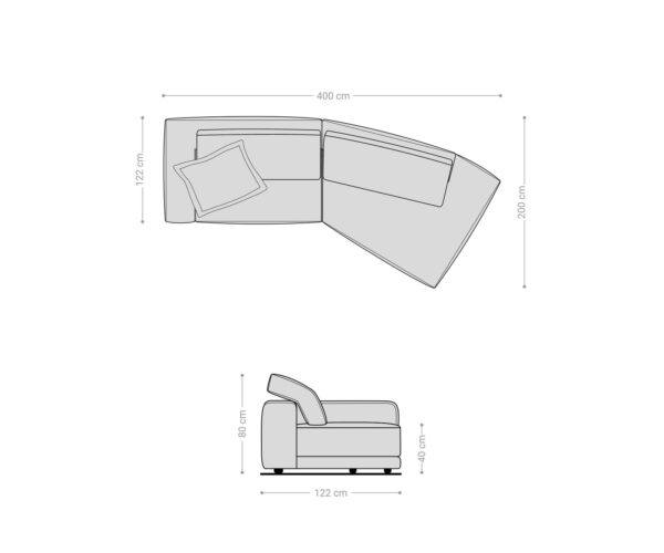 Snoosh veľká pohovka 400x150 cm textúrovaná látka mäkká sivá melírovaná pravá - Image 9