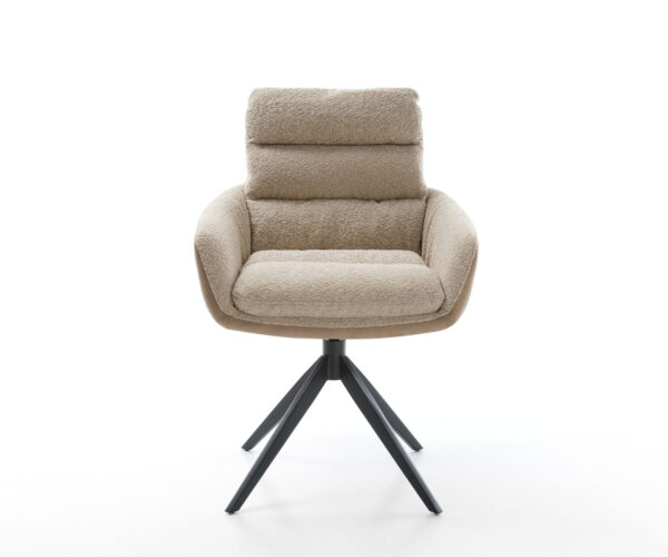 Abelia-Flex jedálenská stolička s podrúčkami mix materiálov béžová krížová podnož široká hojdacia čierna otočná o 360° - Image 2