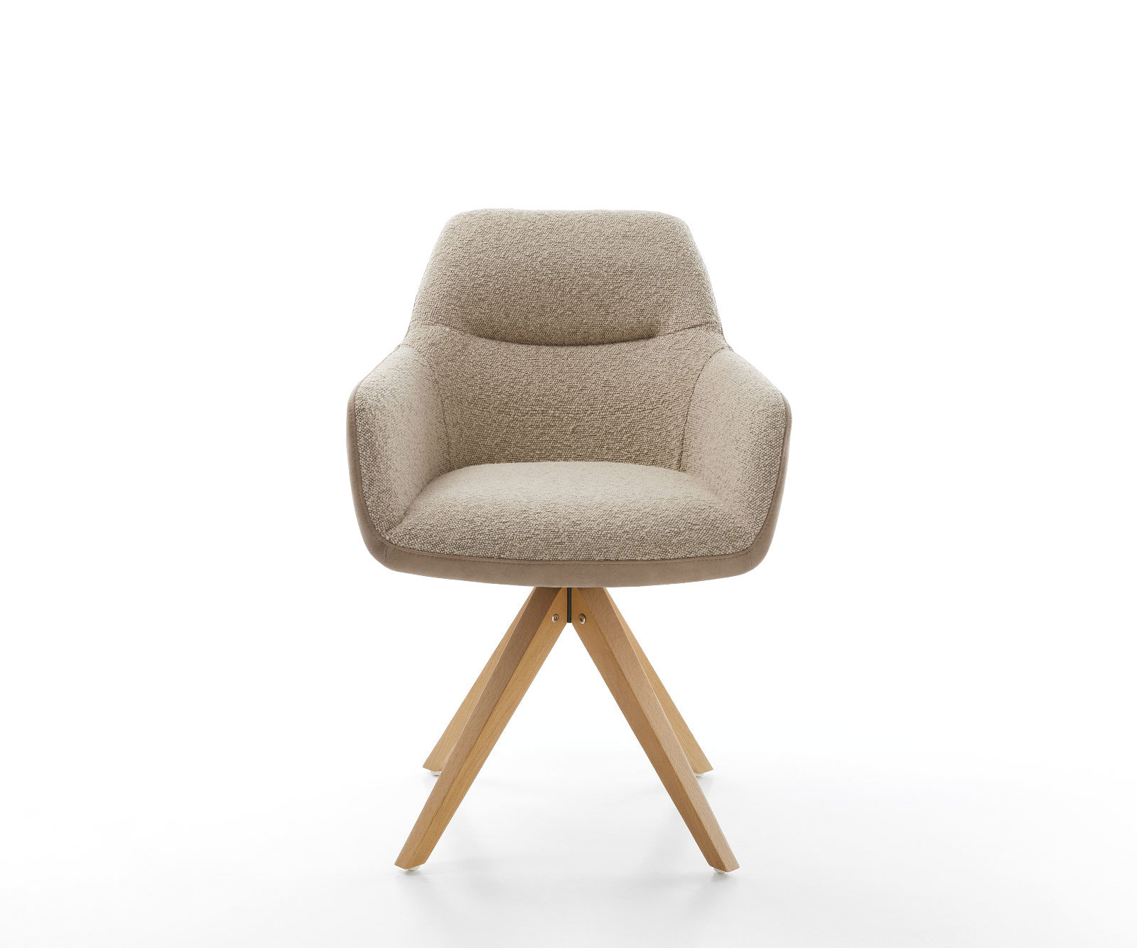 Otočná jedálenská stolička Pejo-Flex zmiešané materiály tmavobéžová drevená podstava hranatá biela otočná o 180° vrecková pružina - Image 2