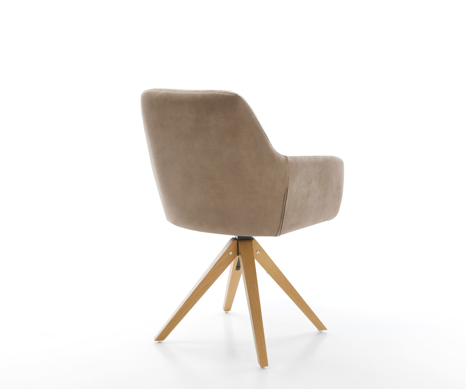 Otočná jedálenská stolička Pejo-Flex zmiešané materiály tmavobéžová drevená podstava hranatá biela otočná o 180° vrecková pružina - Image 5