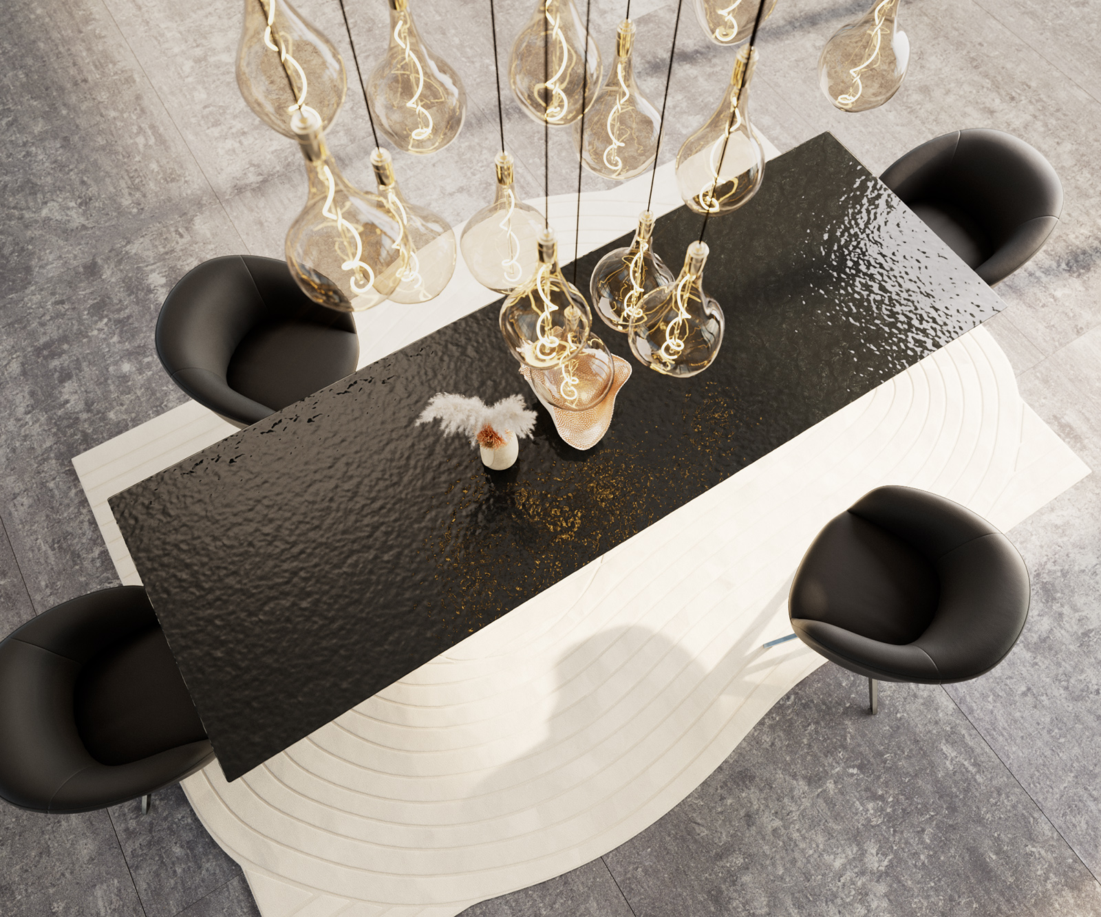 Jedálenský stôl Edge 300x100 reliéfne sklo dymovo čierna 3D dizajn Prisma metalická strieborná - Image 4