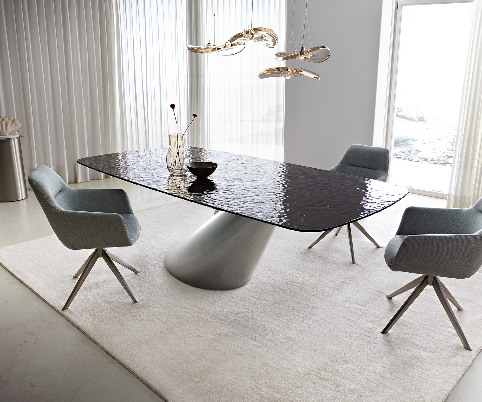 Jedálenský stôl Edge Boot 240x120 reliéfne sklo dymovo čierna 3D dizajn Cono metalická strieborná - Image 2