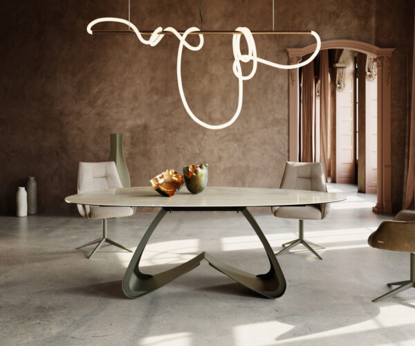Jedálenský stôl Edge Oval 220x120 keramický Iris FMG Onice Oro W-rám kovový efekt povrchová úprava titánová farba - Image 2