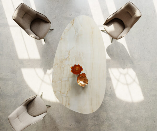 Jedálenský stôl Edge Oval 220x120 keramický Iris FMG Onice Oro W-rám kovový efekt povrchová úprava titánová farba - Image 5