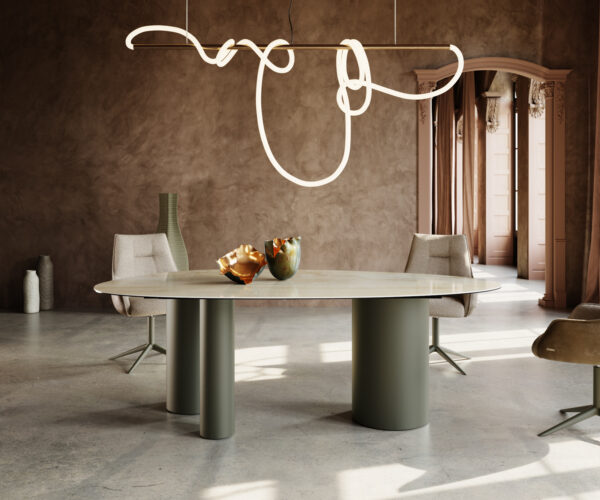 Jedálenský stôl Edge Oval 220x120 keramický Iris FMG Onice Oro Troa kovový efekt povrch titánová farba - Image 2