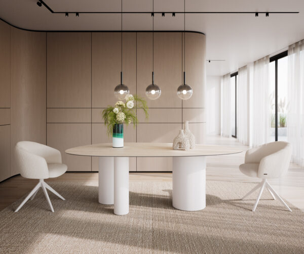 Hrana jedálenského stola oválna 220x120 Keramický Laminam® Travertino Bianco krémovo biely Troa Kov biely - Image 2