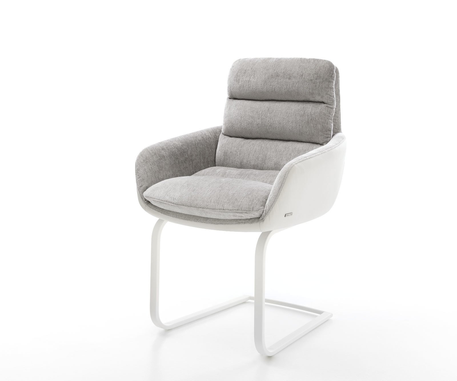 Jedálenská stolička Abelia-Flex s opierkami zmiešané materiály pravá koža bielo-strieborno sivá jedálenská stolička plochá biela