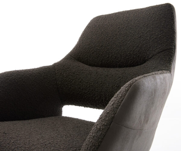 Jedálenská stolička Yago-Flex s podrúčkami mix materiálov čierna krížová podnož zúžená nerezová oceľ otočná o 180° - Image 4