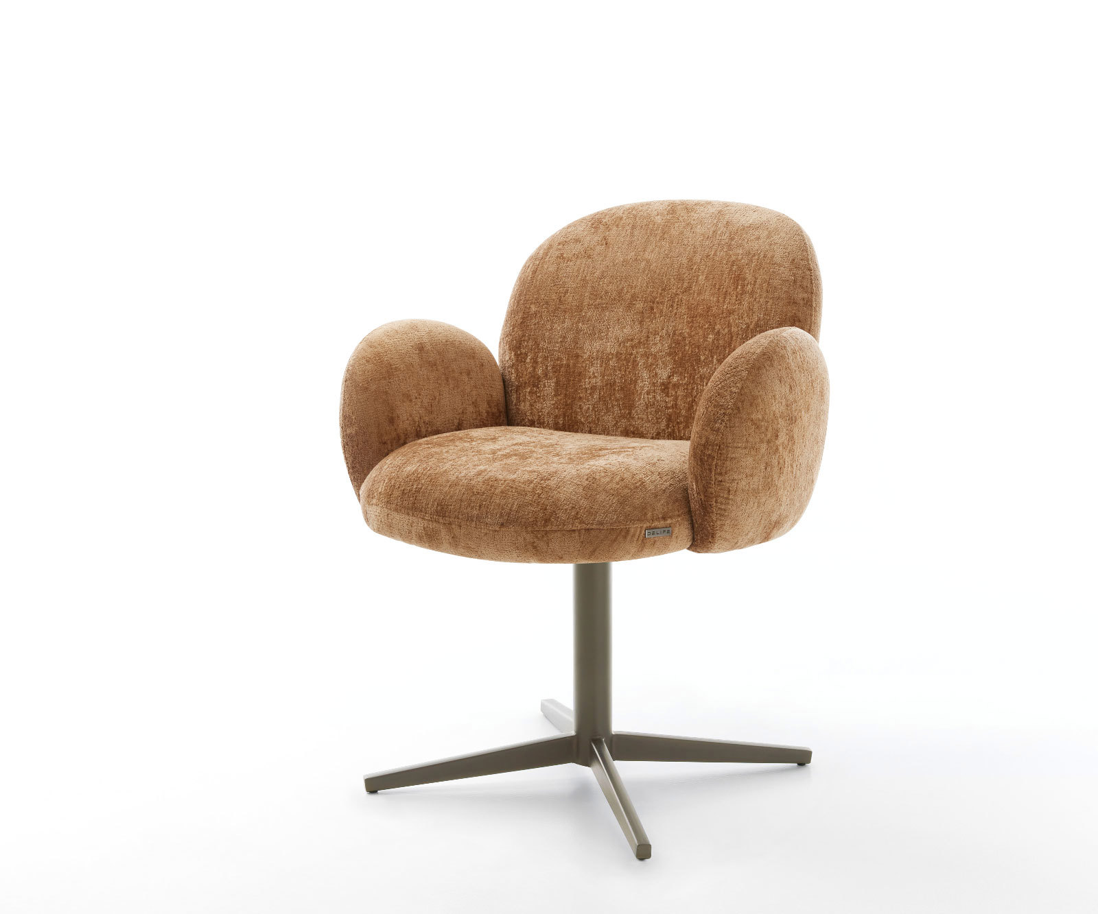 Otočná jedálenská stolička Nube-Flex s opierkami z chenillu hrdzavá podstava efektová titanová 360° otočná vrecková pružina