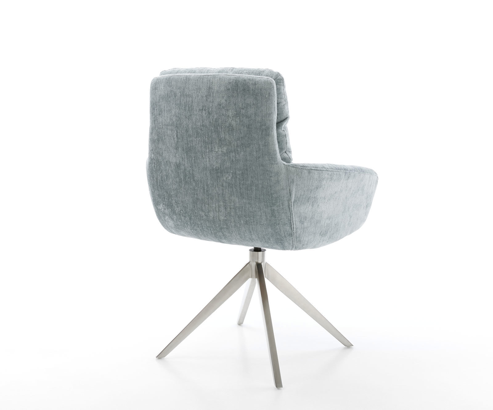 Otočná jedálenská stolička Abelia-Flex s opierkami chenille pastelovo modrá krížová podstava široká nerezová oceľ otočná o 360° s hojdacou funkciou - Image 5