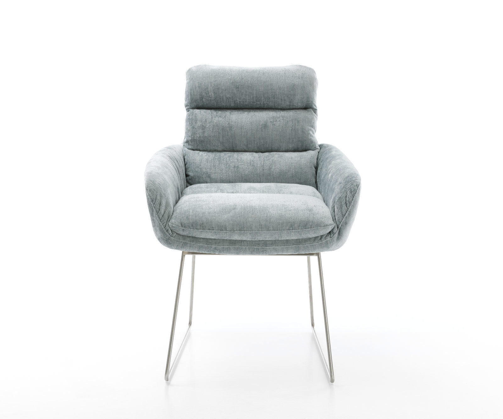 Jedálenská stolička Abelia-Flex s opierkami chenille pastelovo modrá kovová podstava nerezová oceľ - Image 2