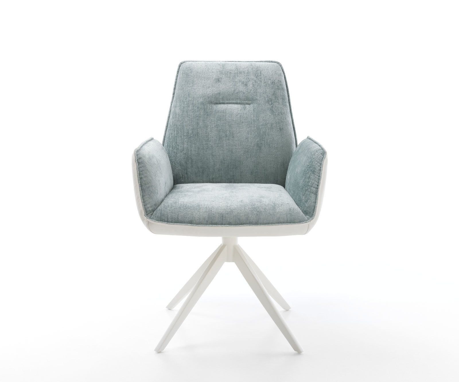 Otočná jedálenská stolička Zoa-Flex zmiešané materiály pravá koža bielo-pastelovo modrá krížová podstava široká biela 360° otočná hojdacia funkcia vrecková pružina - Image 2