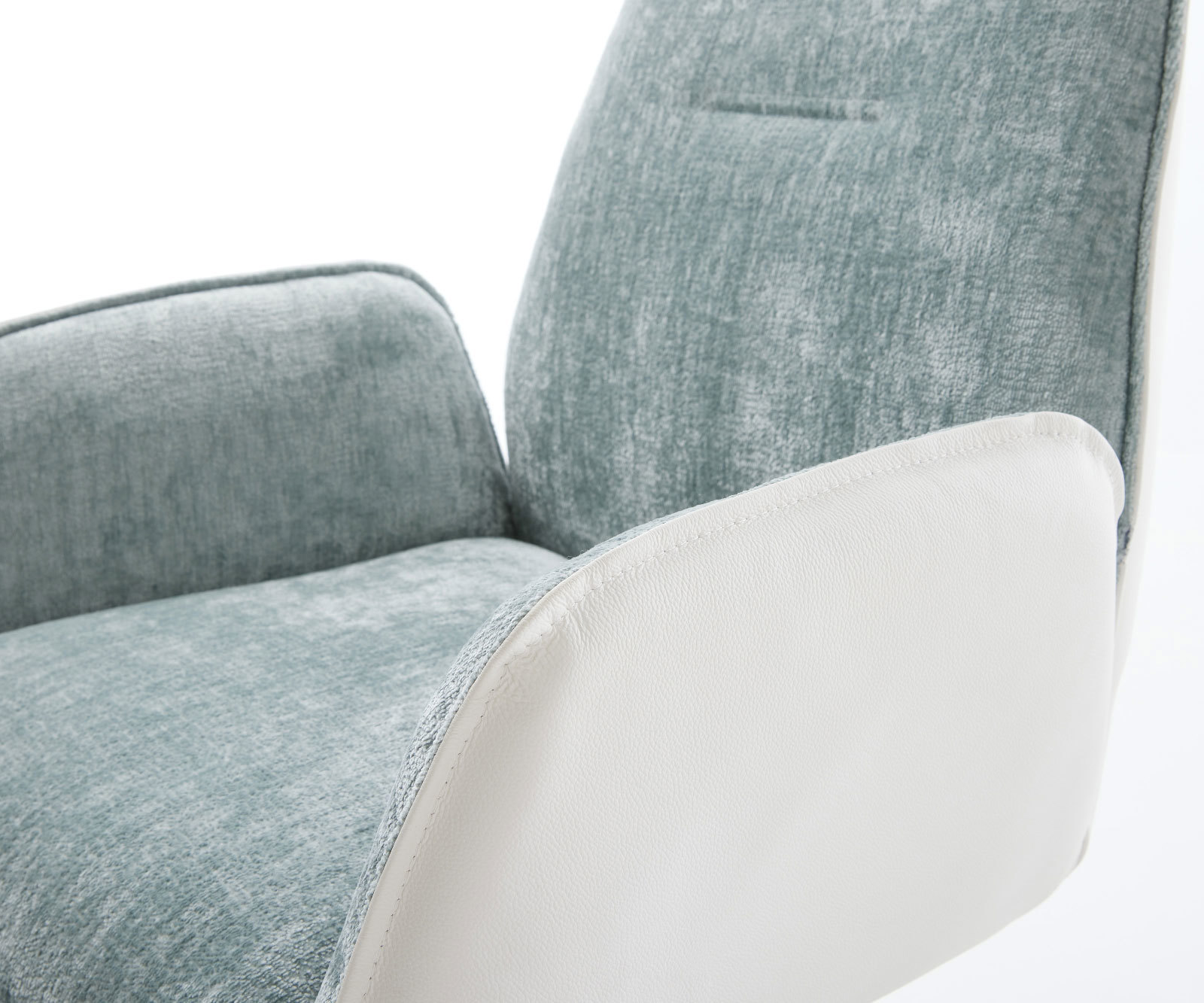 Otočná jedálenská stolička Zoa-Flex zmiešané materiály pravá koža bielo-pastelovo modrá krížová podstava široká biela 360° otočná hojdacia funkcia vrecková pružina - Image 4