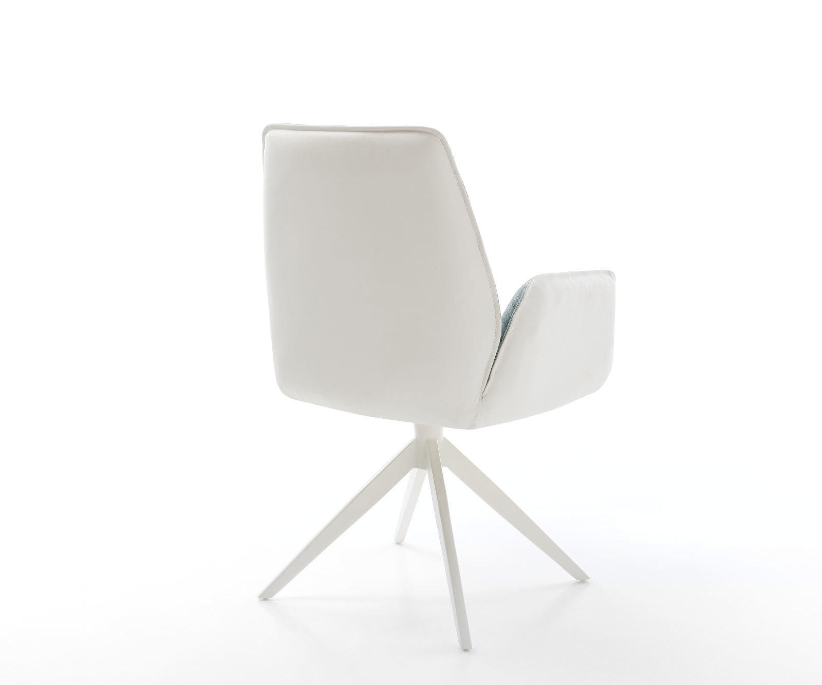 Otočná jedálenská stolička Zoa-Flex zmiešané materiály pravá koža bielo-pastelovo modrá krížová podstava široká biela 360° otočná hojdacia funkcia vrecková pružina - Image 5