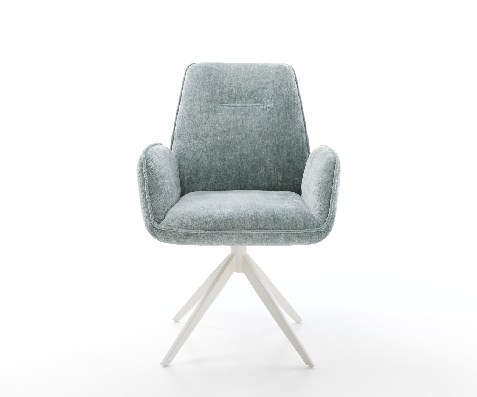 Otočná jedálenská stolička Zoa-Flex mikrovlákno pastelovo modrá krížová podstava široká biela 360° otočná hojdacia funkcia vrecková pružina - Image 2