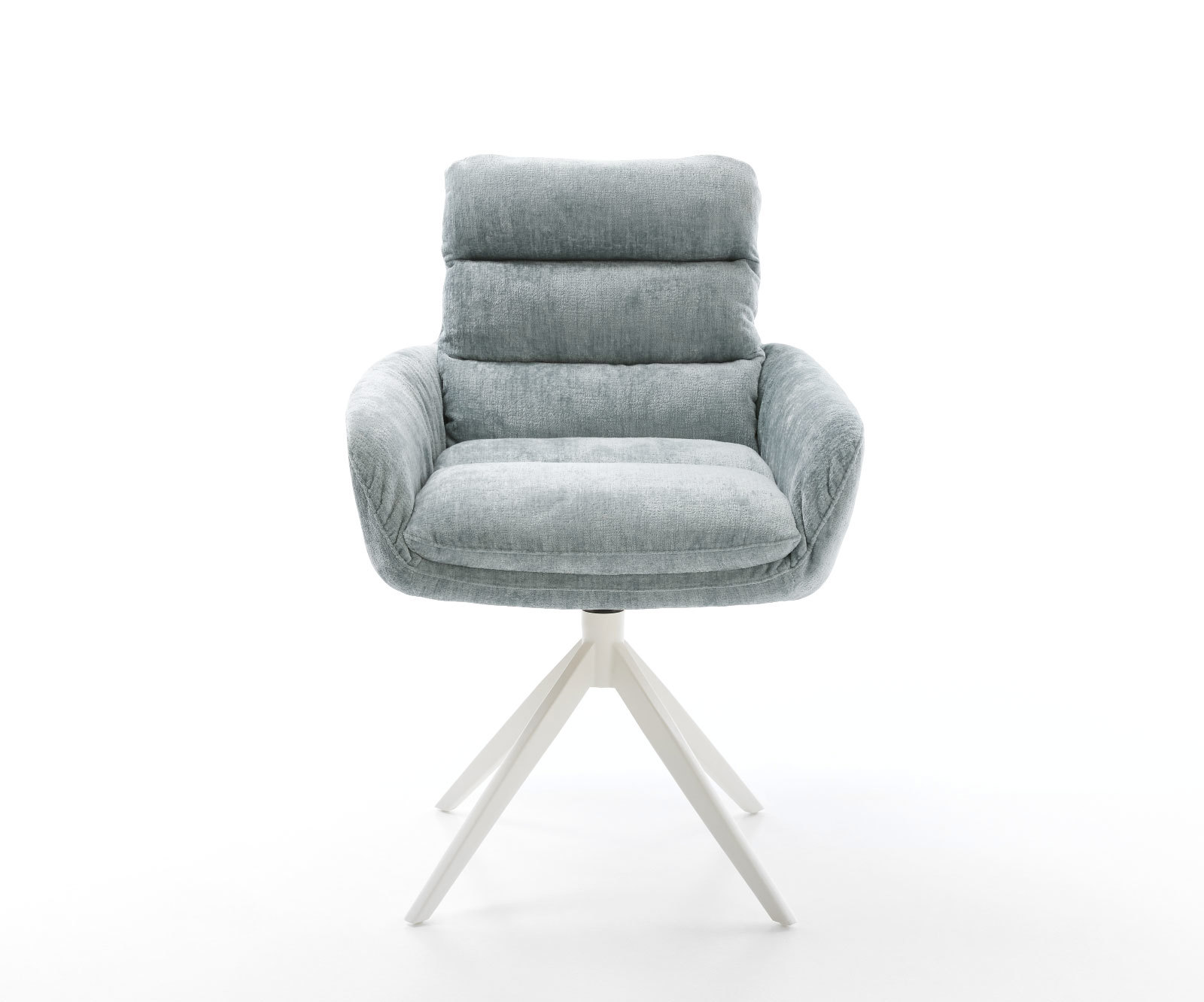 Otočná jedálenská stolička Abelia-Flex s opierkami šenilka pastelovo modrá krížová podstava široká biela otočná o 360° s hojdacou funkciou - Image 2