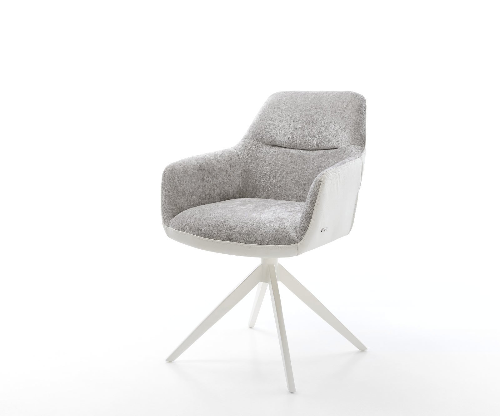 Jedálenská stolička Pejo-Flex zmiešané materiály pravá koža bielo-strieborno sivá krížová podstava široká biela otočná o 360° hojdacia funkcia vrecková pružina