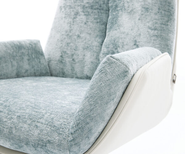 Clea-Flex jedálenská stolička mix materiálov pravá koža bielo-pastelovo modrá podnož biela 360° funkcia otáčania hojdania - Image 4