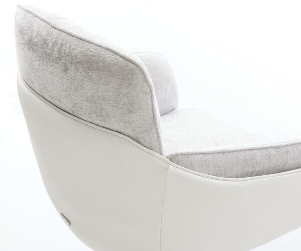 Otočná jedálenská stolička Luan-Flex s opierkami zmiešané materiály pravá koža bielo-strieborno sivá podstava biela otočná o 360° s hojdacou funkciou - Image 4