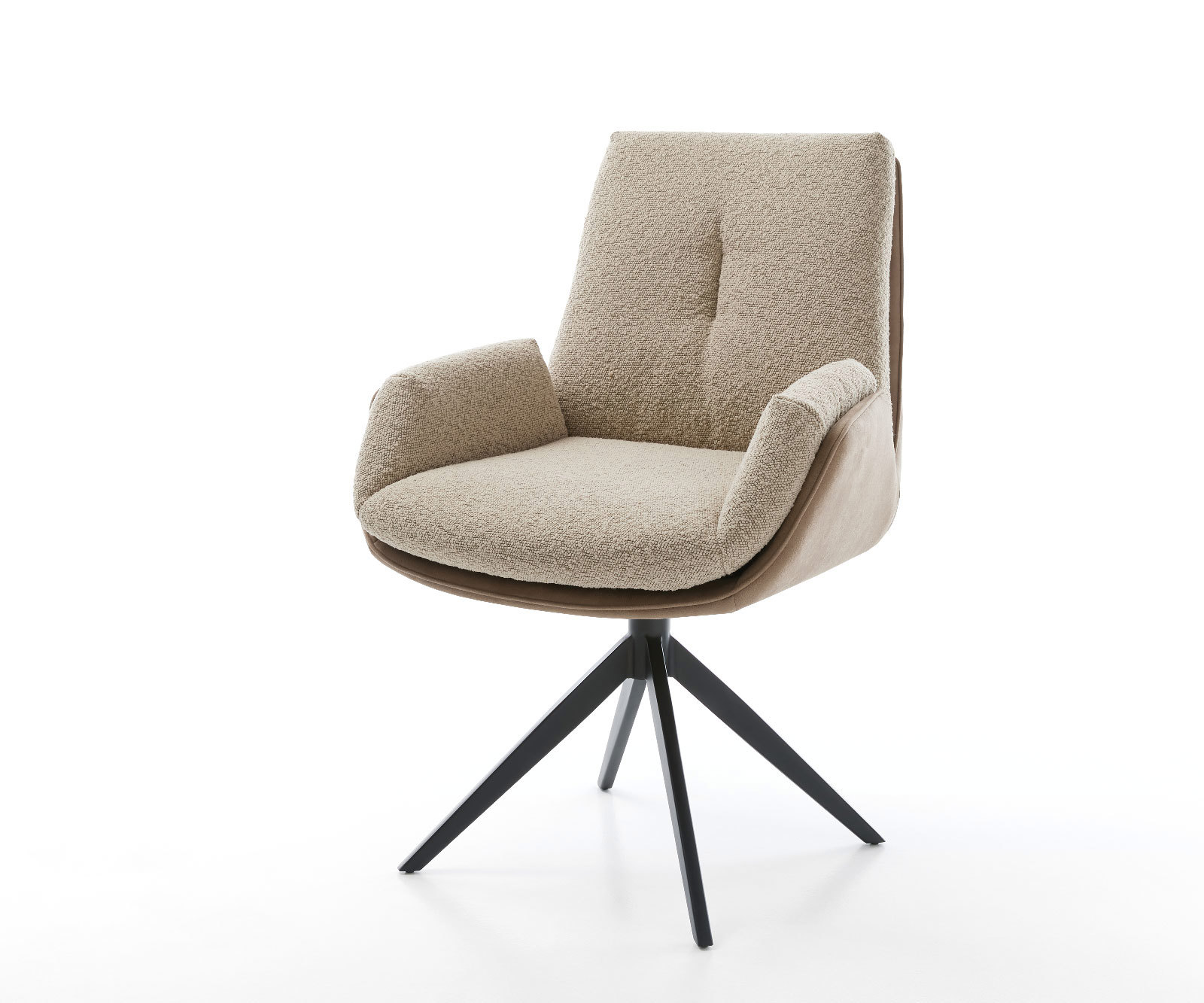 Otočná jedálenská stolička Clea-Flex zmiešané materiály tmavobéžová krížová podstava široká čierna 360° otočná