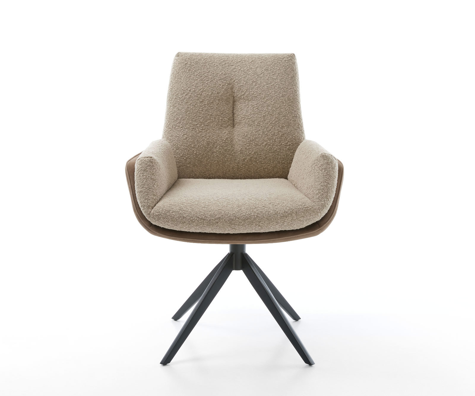 Otočná jedálenská stolička Clea-Flex zmiešané materiály tmavobéžová krížová podstava široká čierna 360° otočná - Image 2