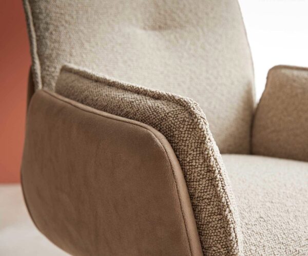 Otočná jedálenská stolička Nela-Flex zmiešané materiály tmavobéžová krížová podstava zúžená čierna otočná o 180° - Image 4